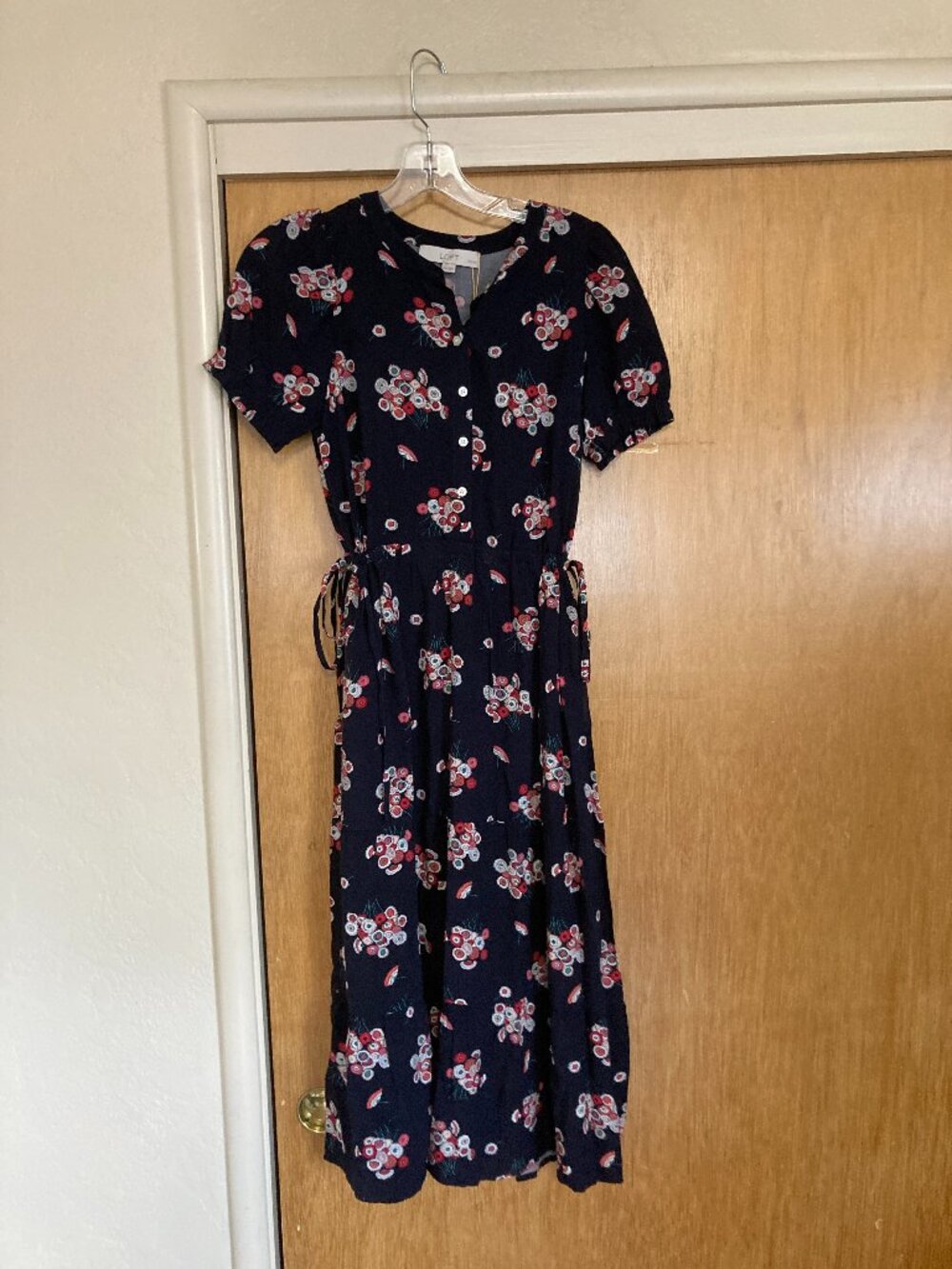 Navy blue floral midi dress Loft